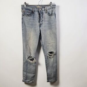 Levi's Wedgie Straight Jeans 31 Light Wash Distressed Ripped Denim Womens